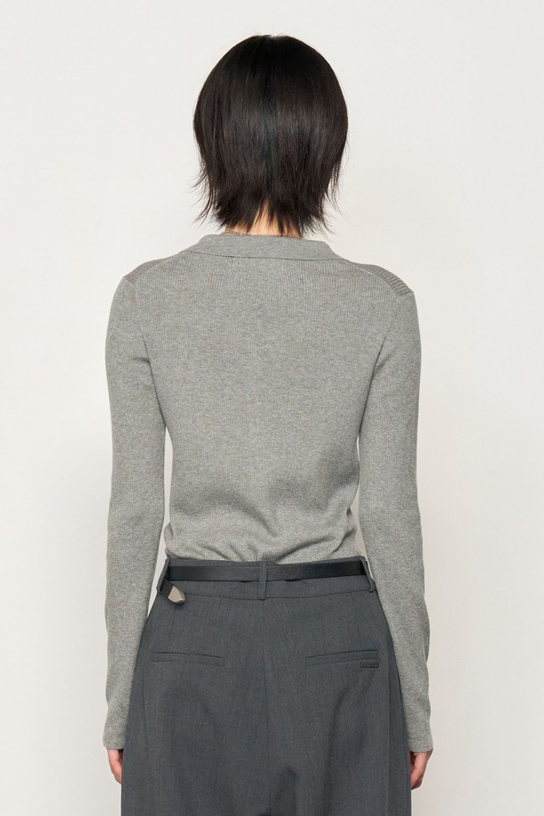 GENERAL IDEA - 가디건 - [25SS] WOMAN 텐셀 리브드 카라 가디건 [GREY] / WBE1L04525