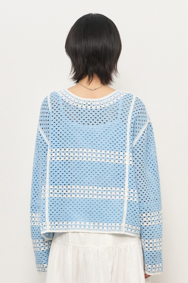 GENERAL IDEA - 가디건 - [25SS] WOMAN 크로셰 루즈핏 가디건 [SKY BLUE] / WBE2L04526