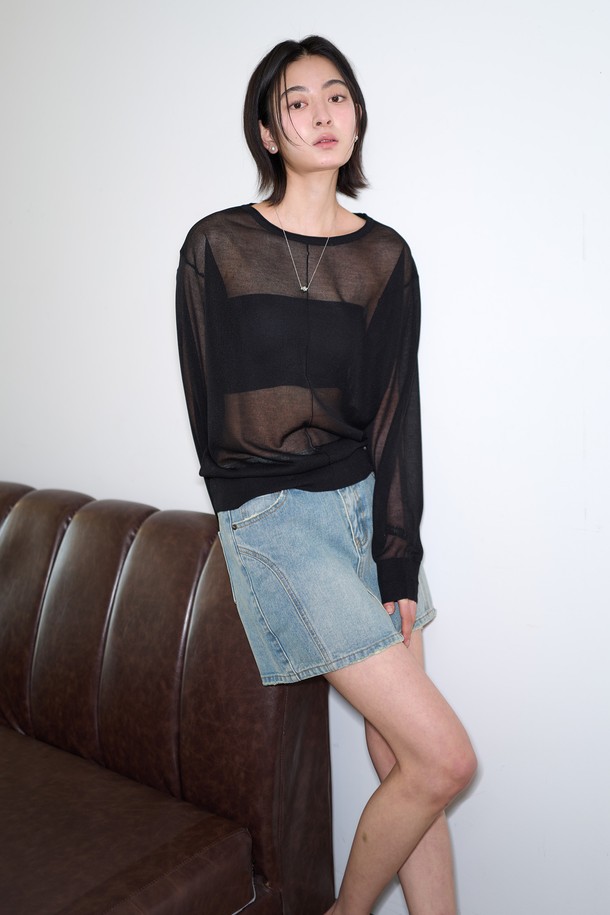 GENERAL IDEA - 스웨터 - [25SS] WOMAN 패커블 시어 루즈핏 풀오버 [BLACK] / WBE2L05541