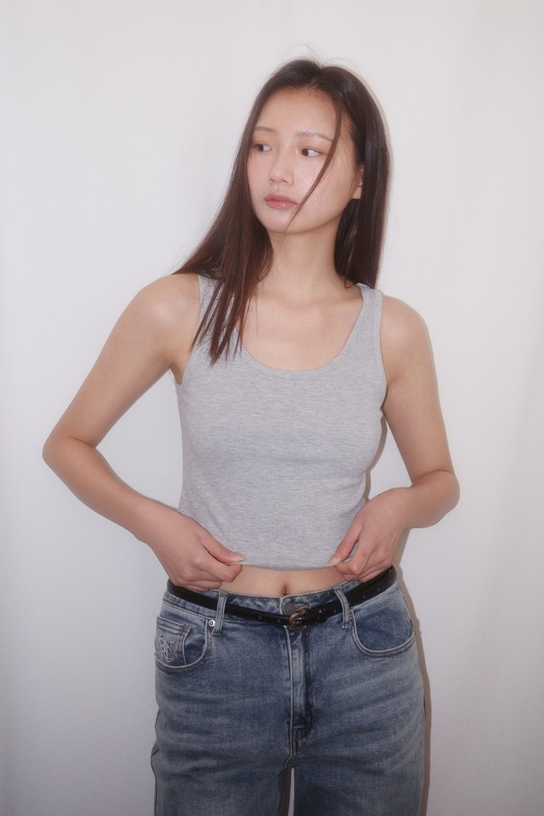 GENERAL IDEA - 민소매티셔츠 - [25SS] WOMAN 솔리드 U넥 슬리브리스 [MELANGE GREY] / WBE2L01517