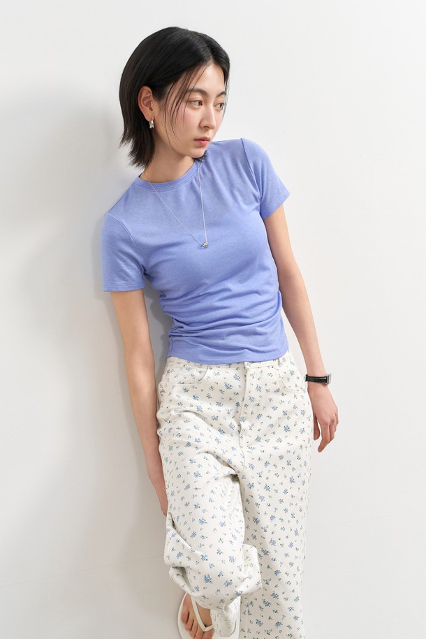 GENERAL IDEA - 반소매 티셔츠 - [25SS] WOMAN 아세테이트 셔링 반팔티 [SKY BLUE] / WBE2L01531