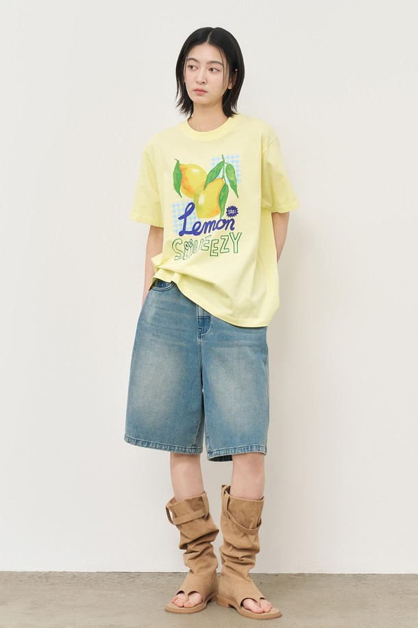 GENERAL IDEA - 반소매 티셔츠 - [25SS] WOMAN 후르츠 루즈핏 반팔티 [LEMON LEMON] / WBE2L01537