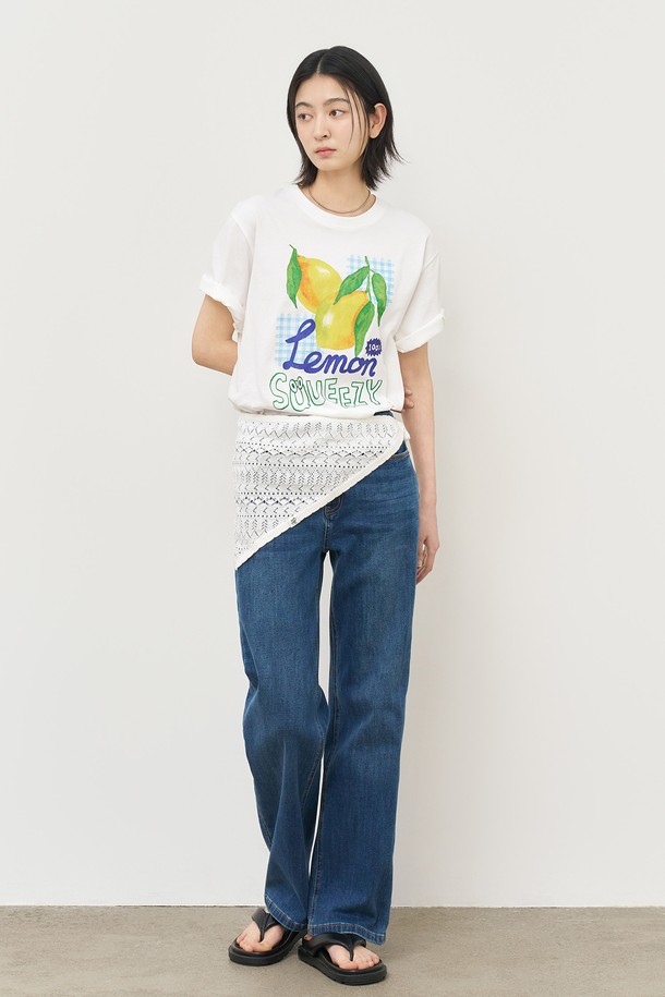 GENERAL IDEA - 반소매 티셔츠 - [25SS] WOMAN 후르츠 루즈핏 반팔티 [WHITE LEMON] / WBE2L01537