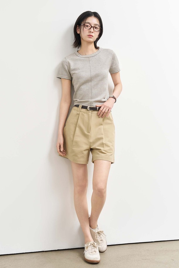 GENERAL IDEA - 스웨터 - [25SS] WOMAN 스트라이프 크루넥 하프 니트 [GREY] / WBE2L05543