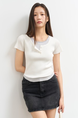 [25SS] WOMAN 스트라이프 레이어드 풀오버 [WHITE] / WBE2L05536