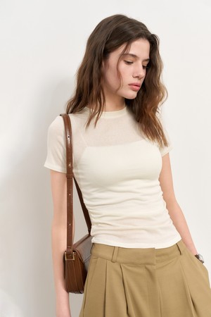 [25SS]WOMAN 아세테이트 크루넥 셔링 반팔티 [IVORY] / WBE2L01531