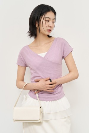 [25SS] WOMAN 아세테이트 브이넥 셔링 반팔티 [VIOLET] / WBE2L01532