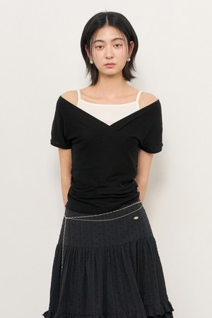 [25SS] WOMAN 아세테이트 브이넥 셔링 반팔티 [BLACK] / WBE2L01532