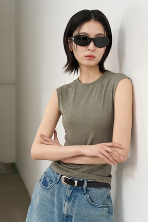 [25SS] WOMAN 아세테이트 크루넥 슬리브리스 [ASH KHAKI] / WBE2L01533