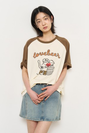 [25SS] UNISEX 래글런 웨스턴 캣 그래픽 반팔티 [CREAM] / SBE2U01008