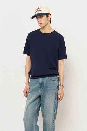 [25SS] MAN 에센셜 크루넥 하프 니트 [NAVY] / SBE2M05009