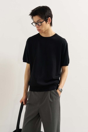 [25SS] MAN 에센셜 크루넥 하프 니트 [BLACK] / SBE2M05009