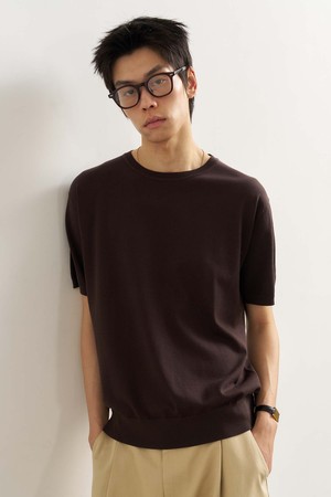 [25SS] MAN 에센셜 크루넥 하프 니트 [BROWN] / SBE2M05009