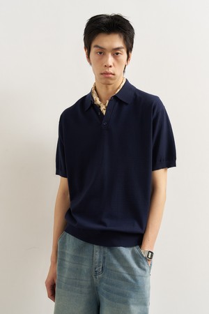 [25SS] MAN 에센셜 카라넥 하프 니트 [NAVY] / SBE2M05010