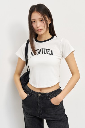 [25SS] WOMAN 뉴아이디어 크롭 배색 반팔티 [WHITE] / WBE2L01539