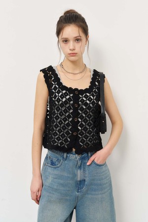 [25SS] WOMAN 보헤미안 크로셰 오픈 베스트 [BLACK] / WBE2L06550