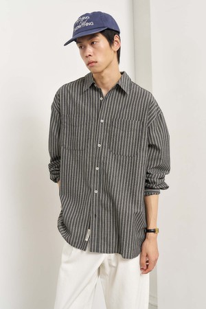 [25SS] MAN 시어서커 스트라이프 셔츠 [BLACK] / SBE2M03007