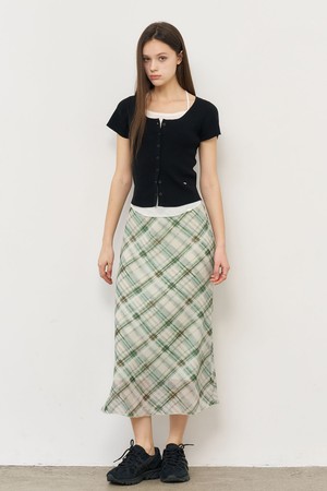[25SS] WOMAN 시어 체크 롱스커트 [GREEN] / WBE2L13522