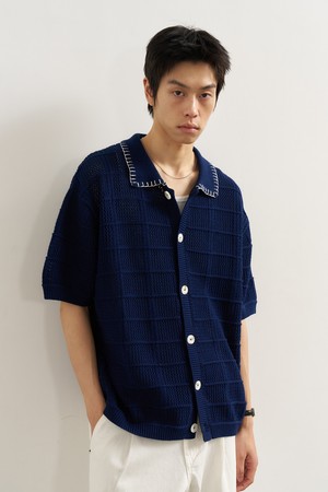 [25SS] UNISEX 스티치 카라 크로셰 가디건 [NAVY] / SBE2U04012
