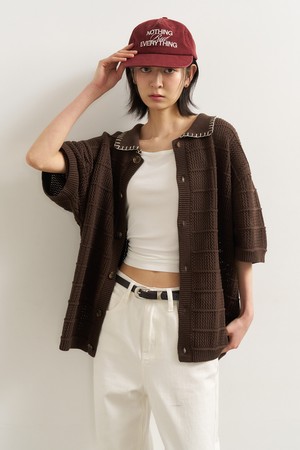 [25SS] UNISEX 스티치 카라 크로셰 가디건 [BROWN] / SBE2U04012