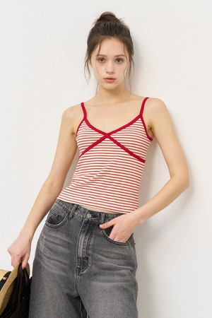 [25SS] WOMAN 스트라이프 리브드 슬리브리스 [RED] / WBE2L01545