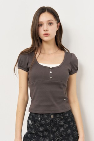 [25SS] WOMAN 버튼 레이어드 반팔티 [CHARCOAL] / WBE2L01544