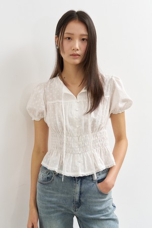 WOMAN 플라워 셔링 퍼프 블라우스 [3COL] / WBE2L03524