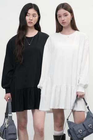 [25FW] WOMAN 루즈핏 러플 져지 원피스 [2COL] / WBE3L15502