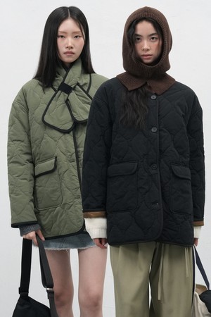 [25FW] WOMAN 머플러 세트 노카라 퀼팅자켓 [2COL] / WBE3L07516