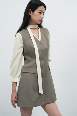 [25FW] WOMAN 버튼 레이어드 미니 원피스 [2COL] / WBE4L15509