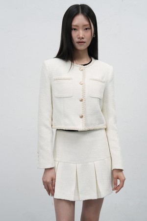 [26SS] WOMAN 트리밍 크롭 트위드 자켓 세트 [2COL] / WBE4L55519SET
