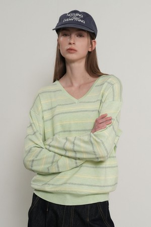 WOMAN 믹스 스트라이프 브이넥 풀오버 [3COL] / GF1LKP501