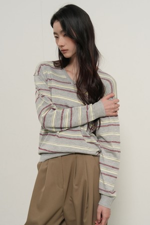 WOMAN 믹스 스트라이프 브이넥 풀오버 [3COL] / GF1LKP501