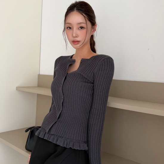 WOMAN 리브드 슬림 가디건 세트 [CHARCOAL] / GF3LKC520SET
