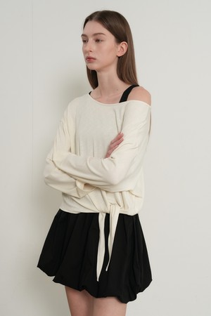 [26SS] WOMAN 타이업 루즈핏 보트넥 티셔츠 [3COL] / GF1LTS504