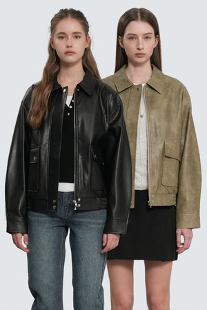 [26SS] WOMAN 페이크 레더 포켓 블루종 점퍼 [2COL] / GF1LJK502