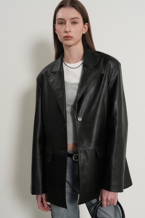 [26SS] WOMAN 오버핏 페이크 레더 싱글 자켓 [BLACK] / GF1LJK505