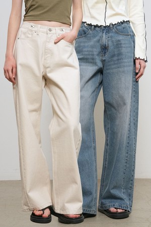 WOMAN 스냅 디테일 와이드 데님 팬츠 [2COL] / WBE3L11508