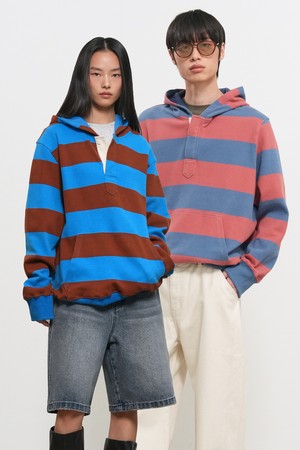 [26SS] UNISEX 오픈 버튼 스트라이프 후드티 [3COL] / GF1UTS002