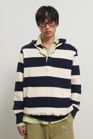 [26SS] UNISEX 오픈 버튼 스트라이프 후드티 [3COL] / GF1UTS002