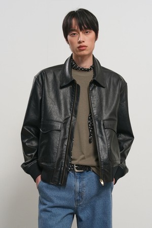 [26SS] MAN 워싱 페이크 레더 점퍼 [2COL] / GF1MJK001