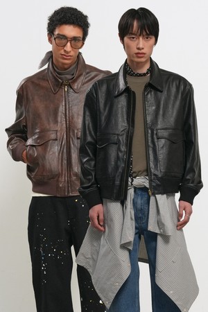 [26SS] MAN 워싱 페이크 레더 점퍼 [2COL] / GF1MJK001