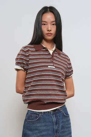 [26SS] WOMAN 스트라이프 카라 하프 니트 [3COL] / GF2LKP525