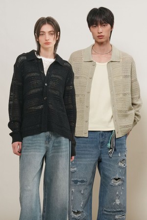 [26SS] UNISEX 크로쉐 카라 니트 가디건 [3COL] / GF1UKC009