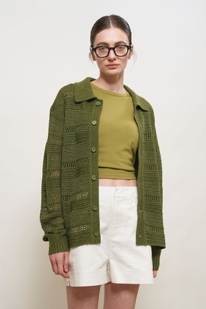 [26SS] UNISEX 크로쉐 카라 니트 가디건 [3COL] / GF1UKC009