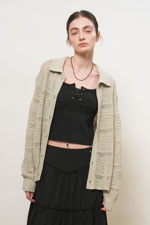 [26SS] UNISEX 크로쉐 카라 니트 가디건 [3COL] / GF1UKC009