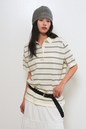 [26SS] WOMAN 스트라이프 루즈 카라 하프 니트 [3COL] / GF2LKP530