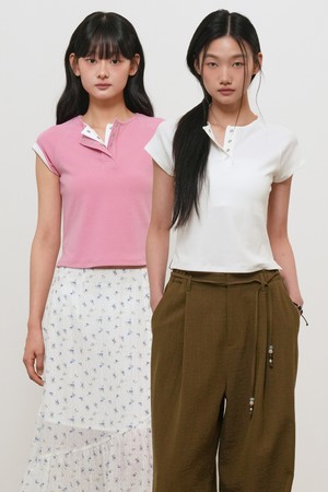 [26SS] WOMAN 스냅 헨리넥 티셔츠 [4COL] / GF2LTS528