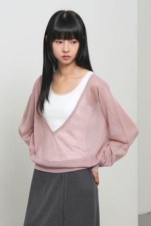 [26SS] WOMAN 딥 브이넥 시스루 니트 풀오버 [3COL] / GF2LKP544