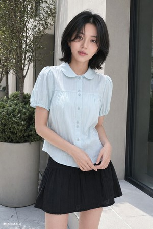 [26SS] WOMAN 라운드 카라 퍼프 블라우스 [4COL] / GF2LSH521